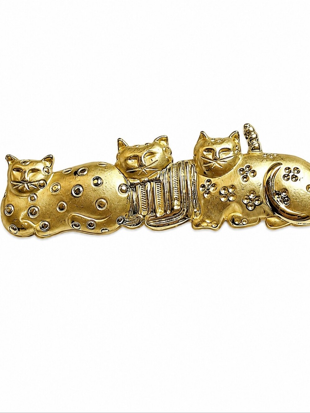 Collectible Vintage ART Signed Cat Trio Gold Tone Pin